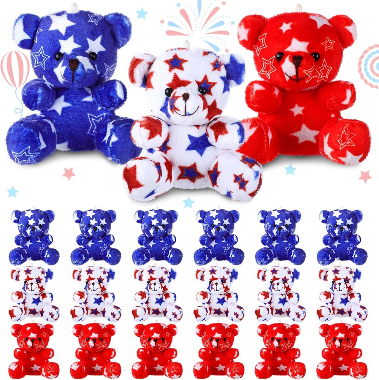 18 Pcs 4th of July Patriotic Stuffed Animals Bears Bulk Gifts Plush Bears Bulk Mini Soft Stuffed Toys Small Cute Plush Toy 4" for Kids Adults Party Favors Home